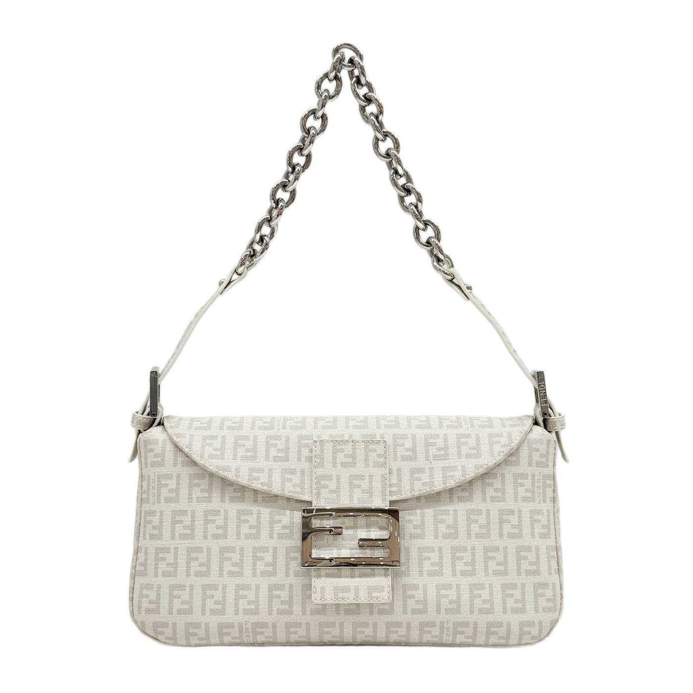 Baguette Chain Strap White Zucchino Canvas Shoulder Bag