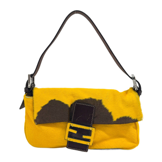 Baguette Yellow Cow Print Pony Hair Shoulder Bag