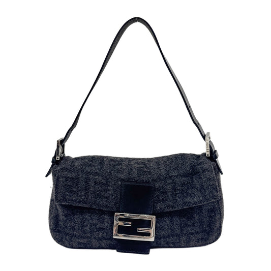 Baguette Charcoal Grey Wool Shoulder Bag