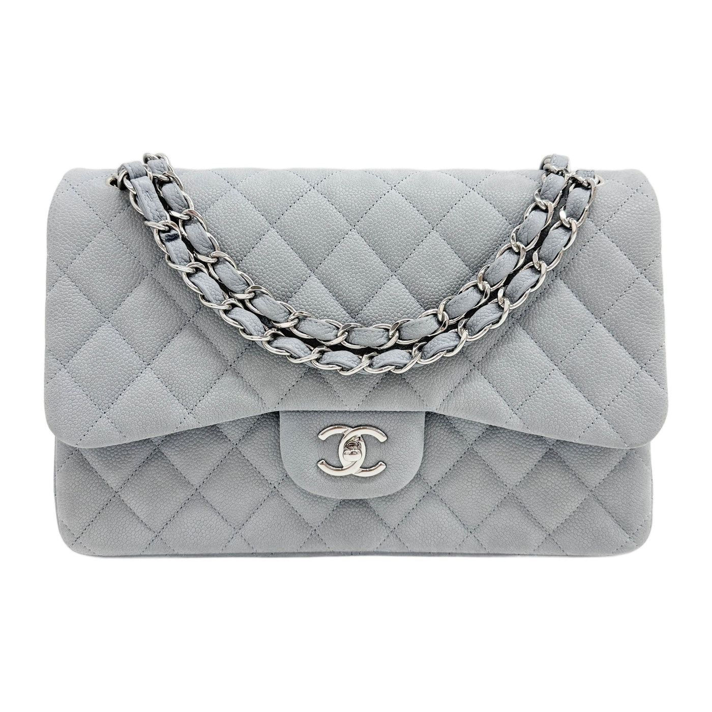 Double Flap 2012-2013 Grey Caviar Skin Leather Chain Shoulder Bag