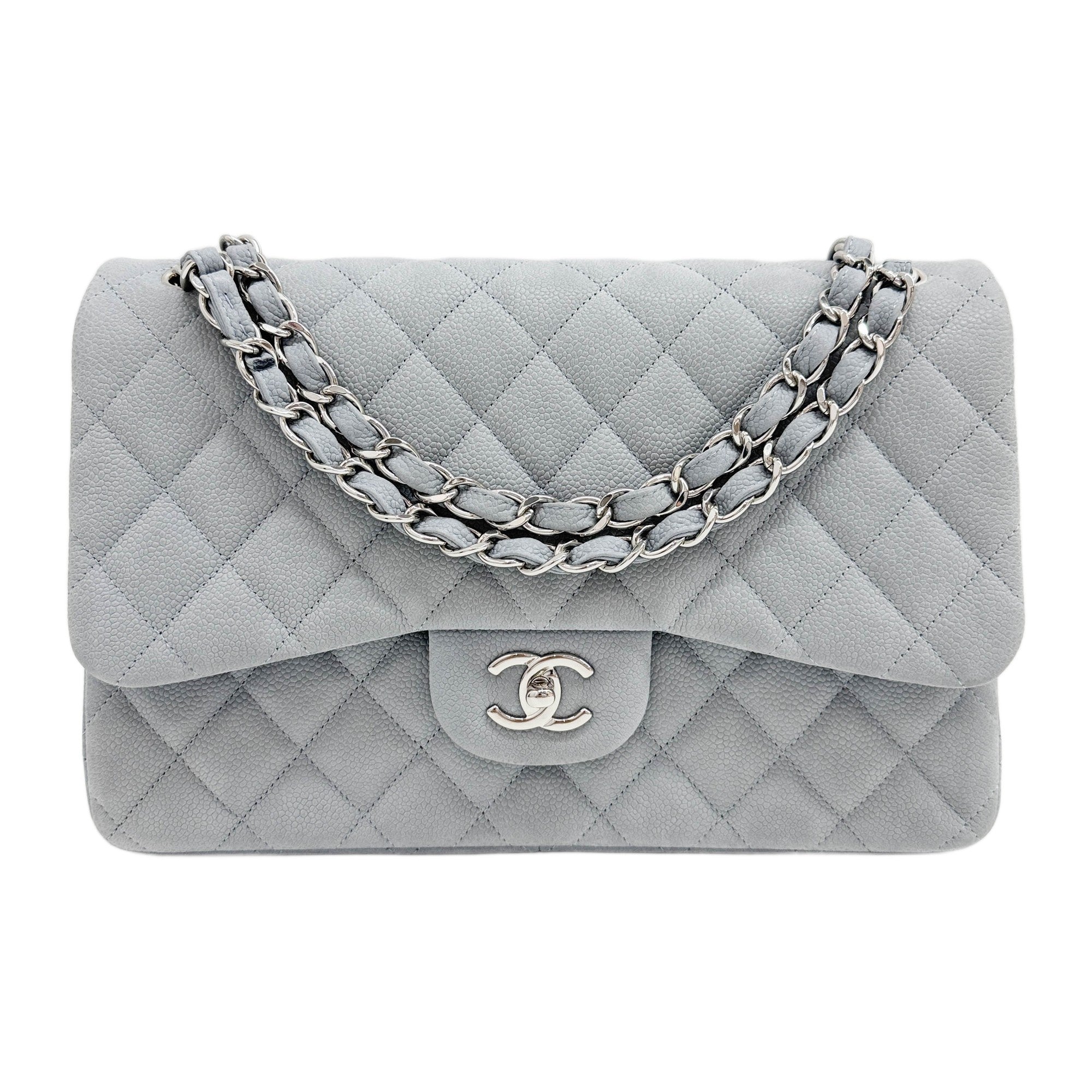 Double Flap 2012-2013 Grey Caviar Skin Leather Chain Shoulder Bag