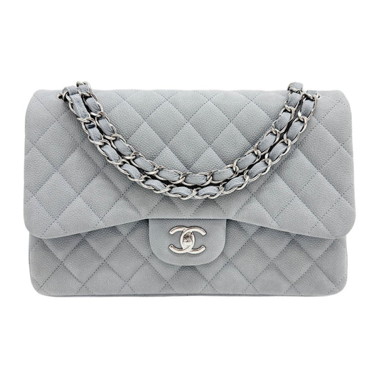 Double Flap 2012-2013 Grey Caviar Skin Leather Chain Shoulder Bag