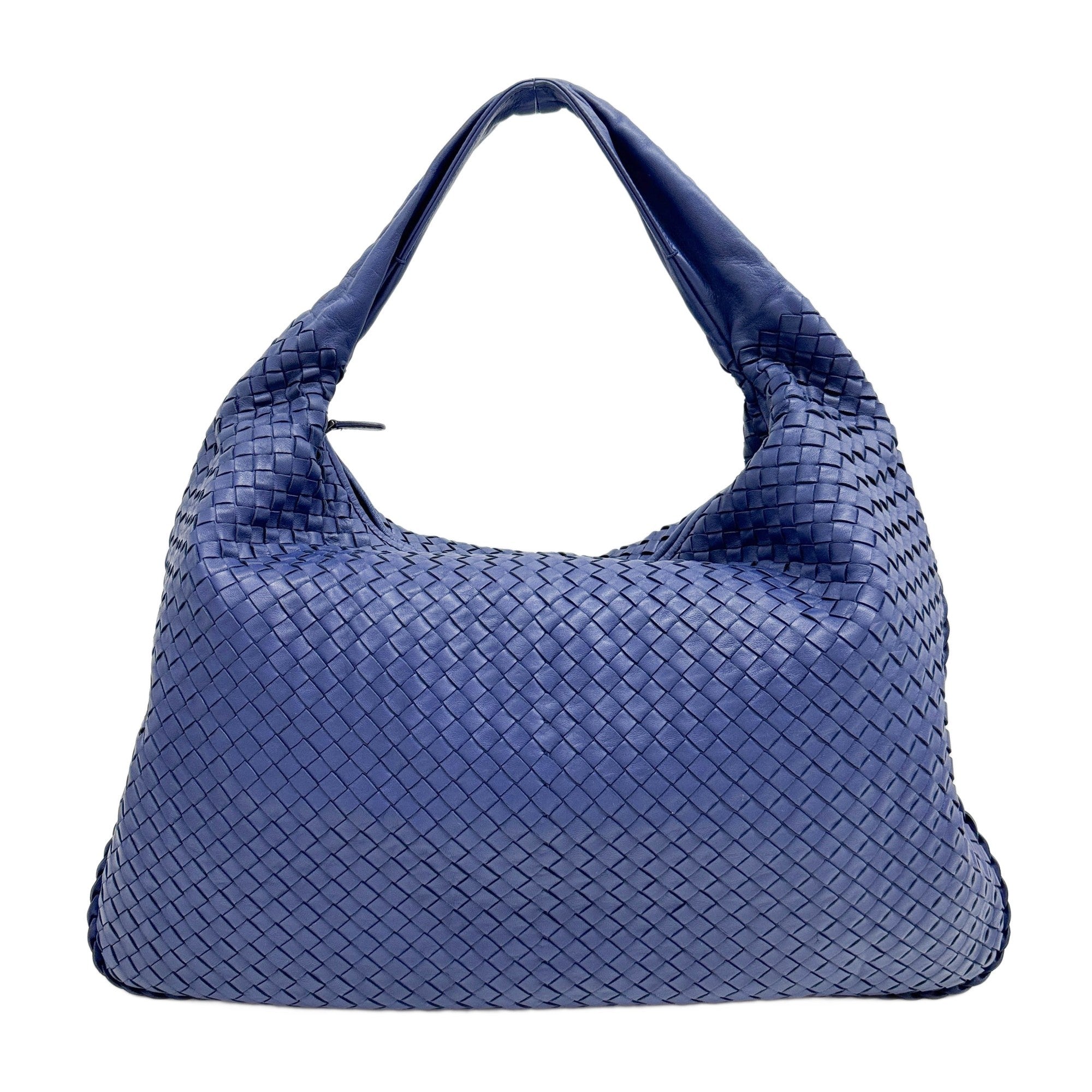 Intrecciato Navy Leather Hobo Shoulder Bag