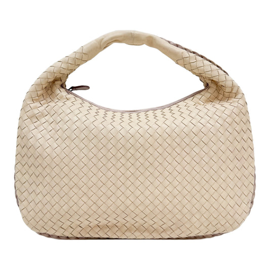 Intrecciato Beige Leather Hobo Shoulder Bag