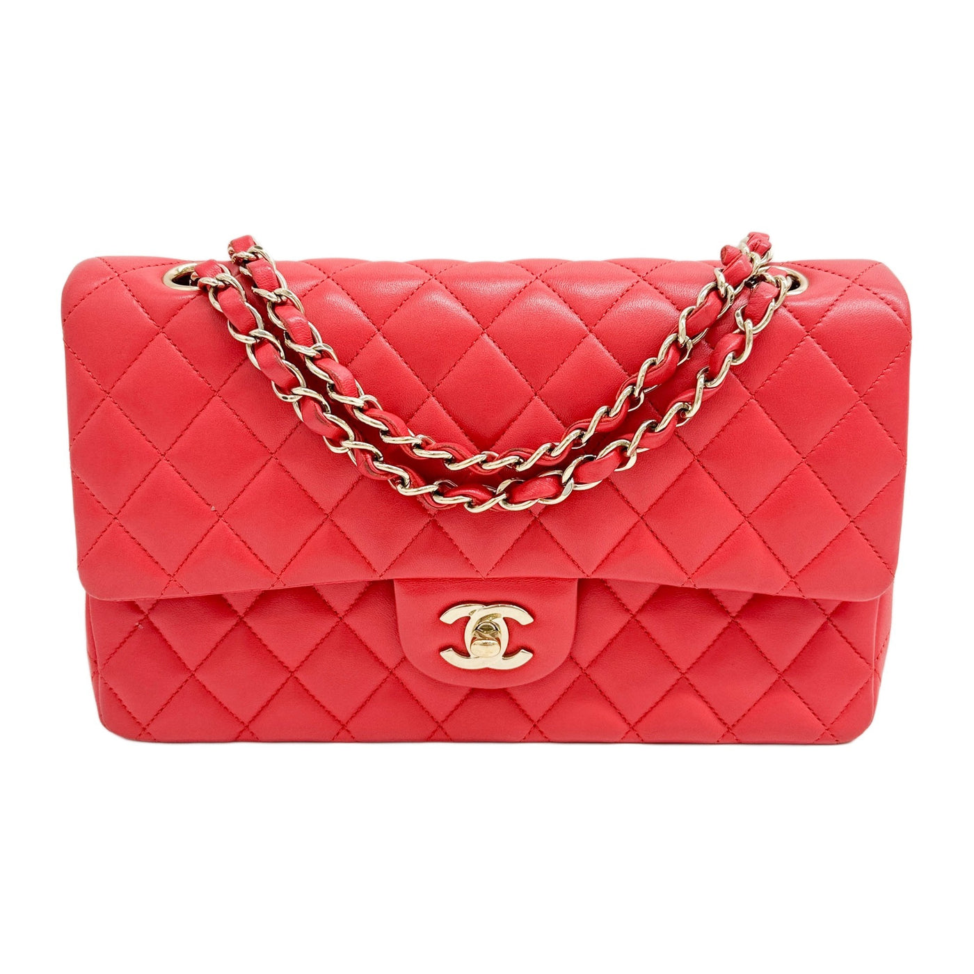 Medium Classic Double Flap 2017-2018 Matelasse Orange Leather Shoulder Bag