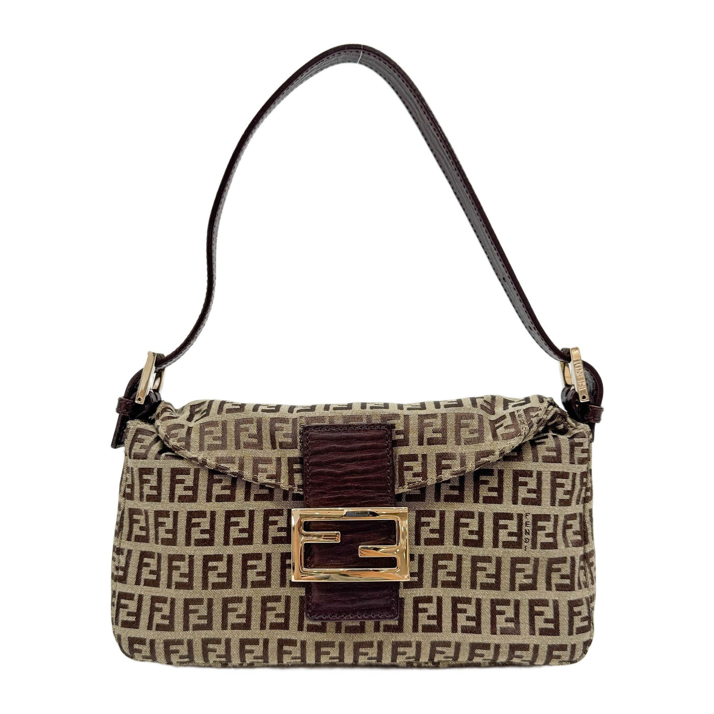 Mamma Baguette Double Flap Brown Zucchino Canvas Shoulder Bag