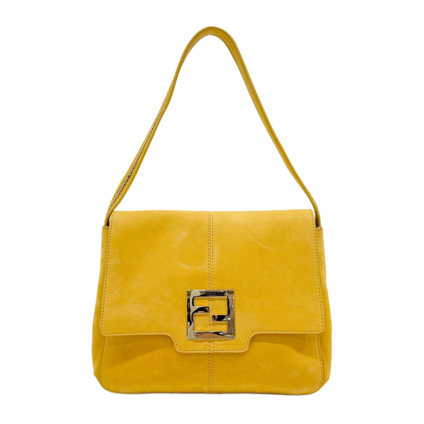 Mamma Baguette Chain-Link Embedded Strap Glittery Yellow Leather Shoulder Bag