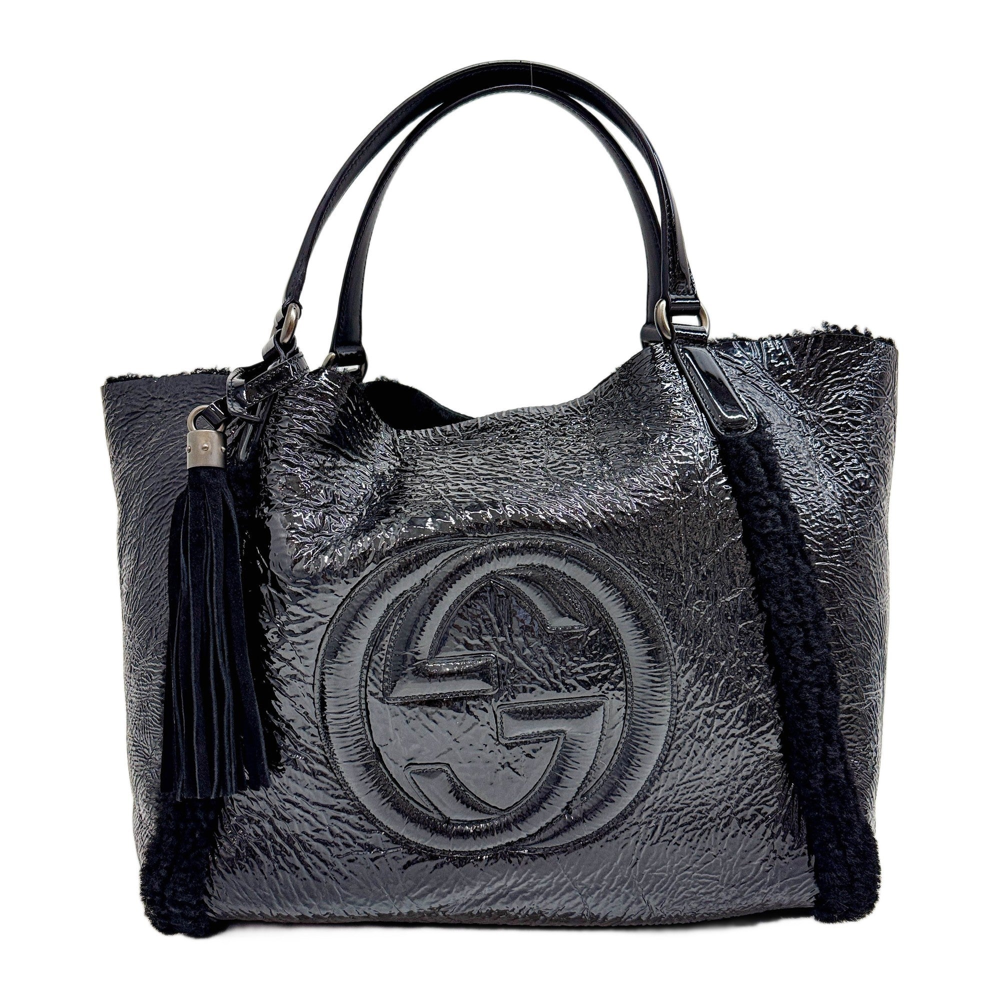Soho Black Patent Leather Tote Shoulder Bag
