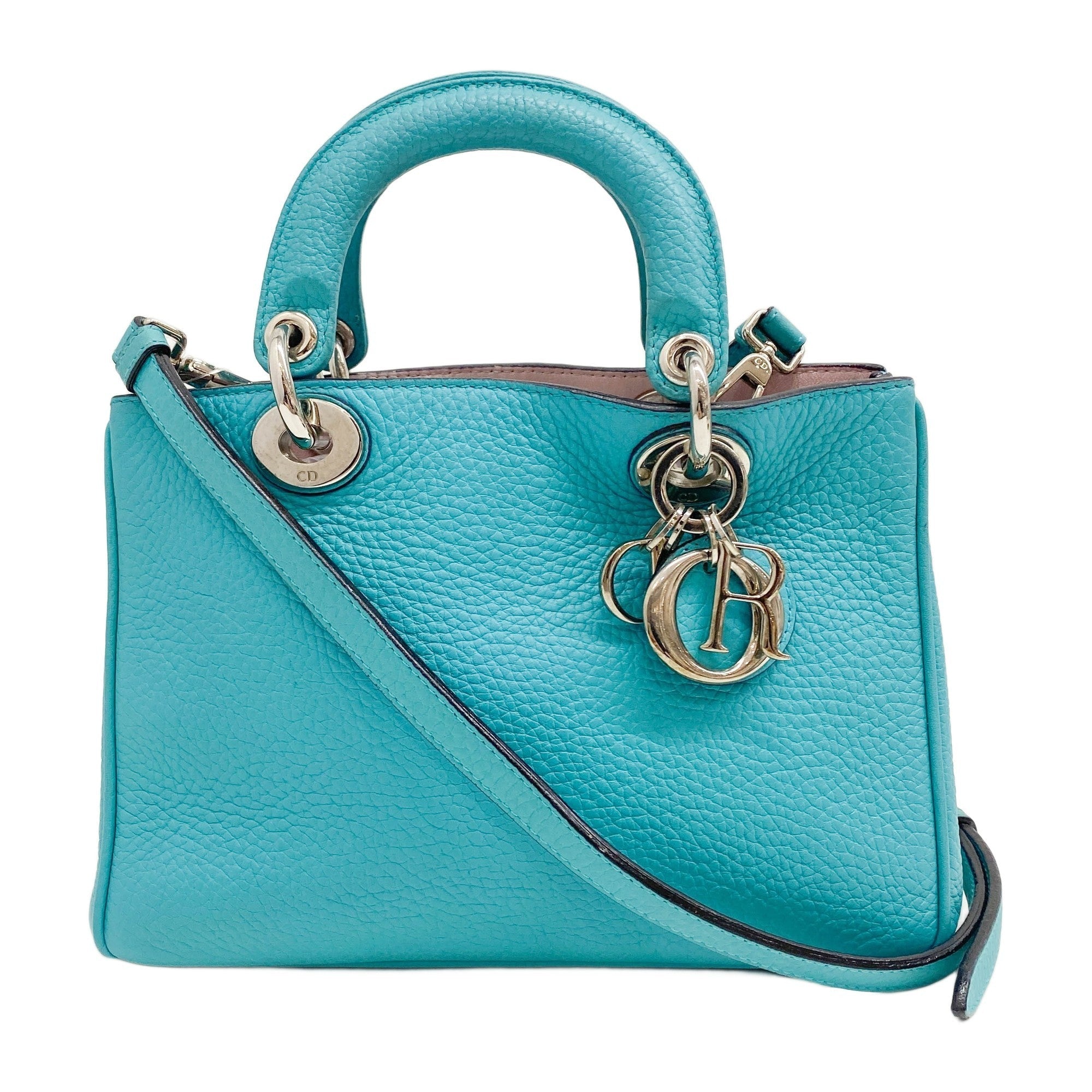 Diorissimo Aqua Blue Pebbled Leather Hand Bag