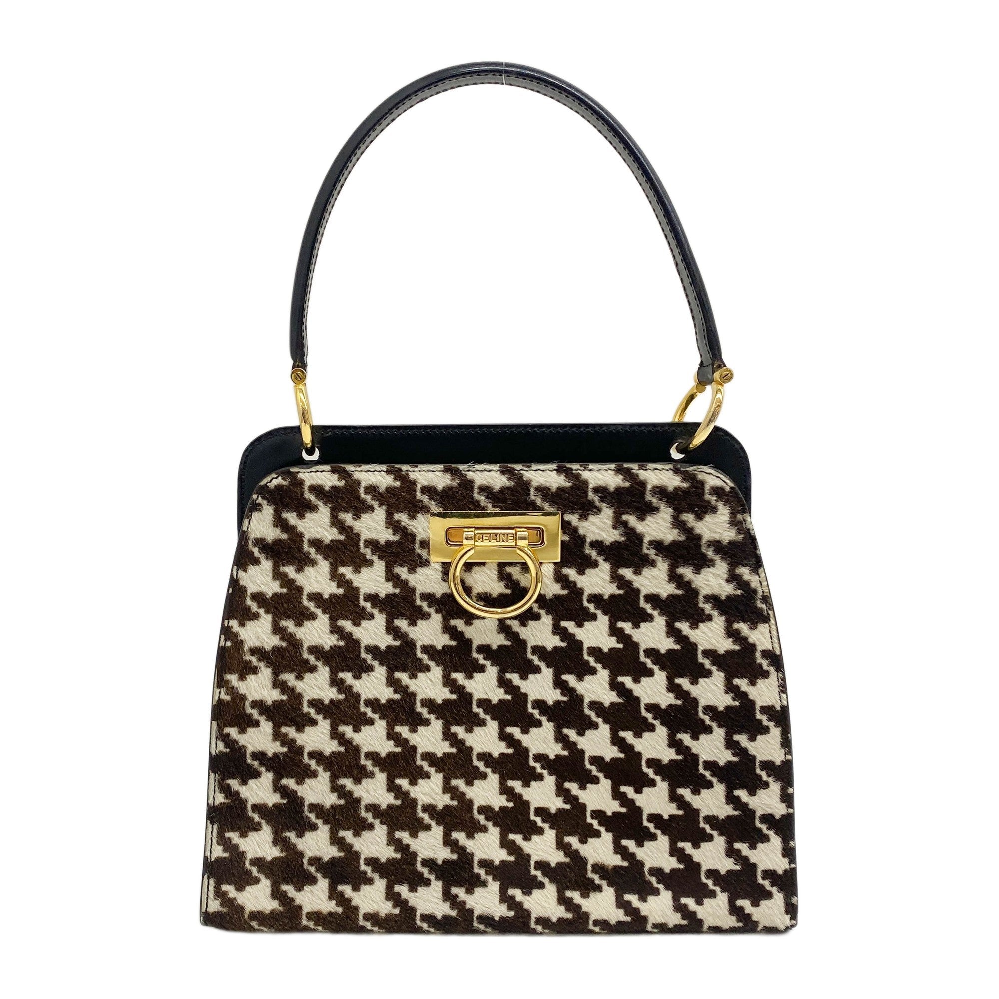 Brown Houndstooth Pony Hair Hand Bag