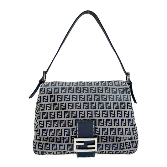 Mamma Baguette Grey and Navy Zuchinno Canvas Shoulder Bag