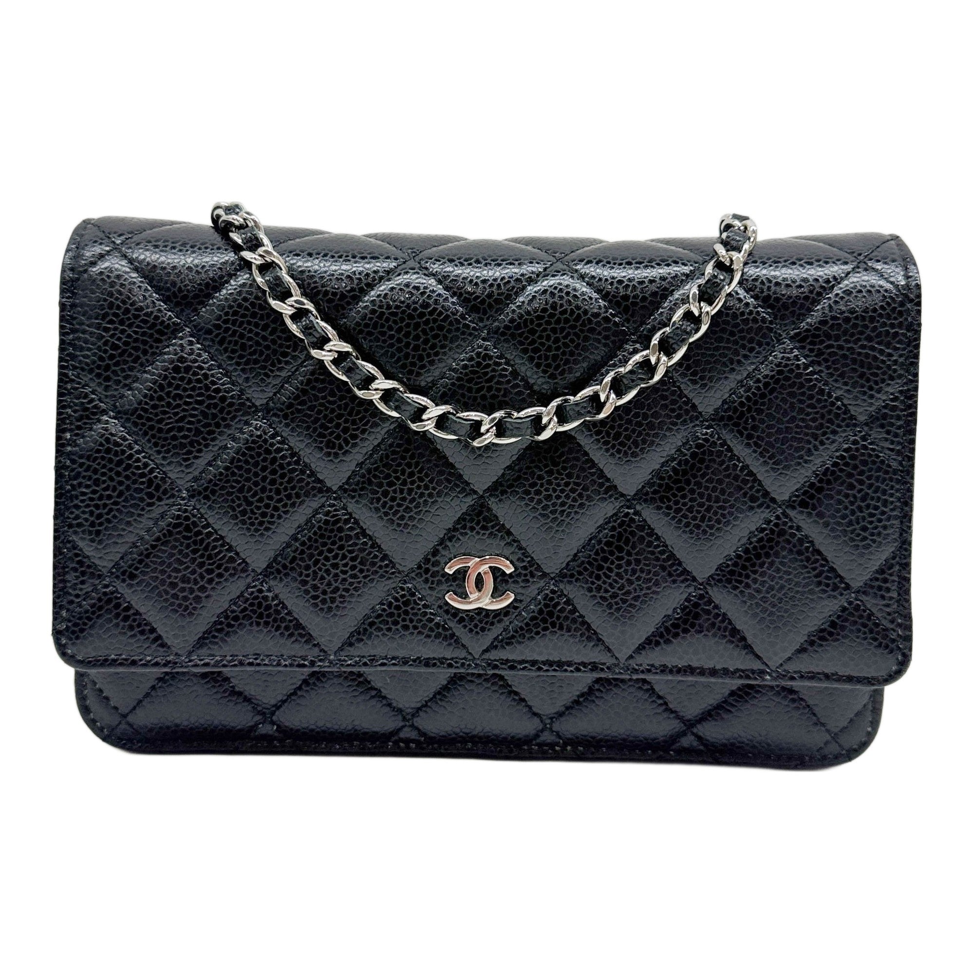 Classic Wallet on Chain 2019 Matelasse Black Caviar Leather Shoulder Bag