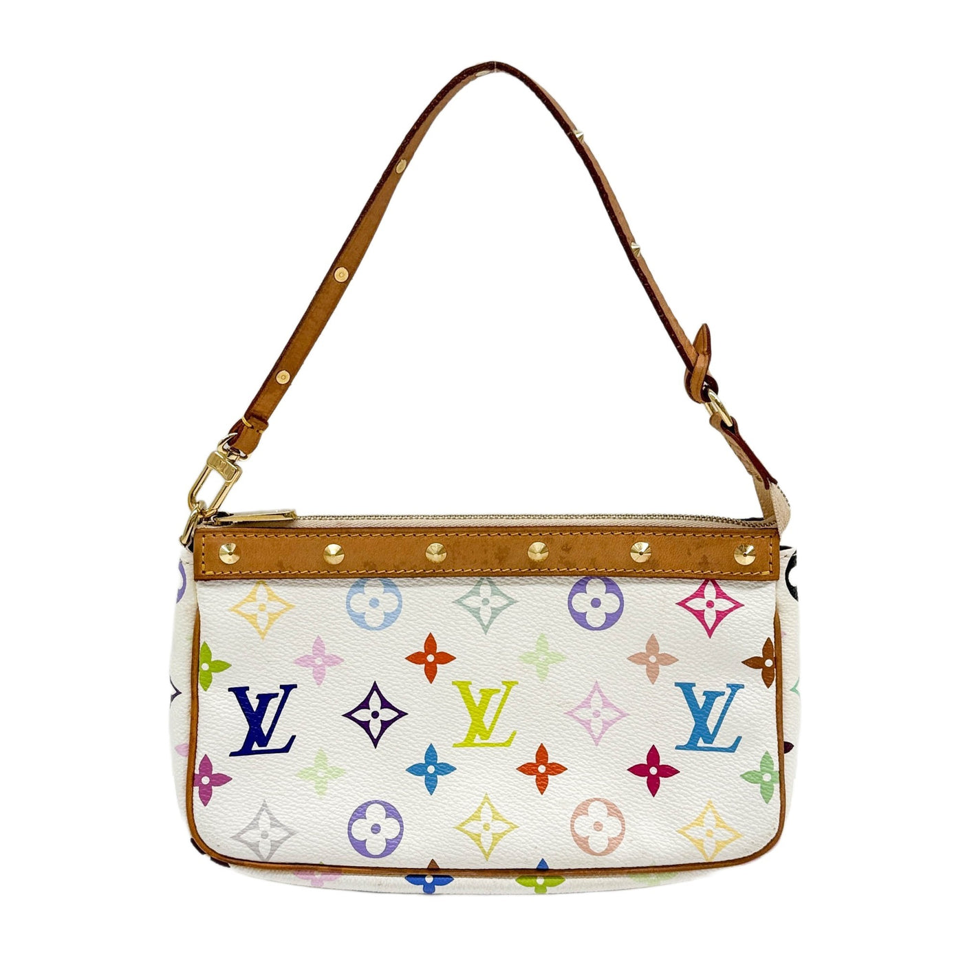 LV x Takashi Murakami Pochette Accessoire Multicolor Monogram White Canvas Handle Bag
