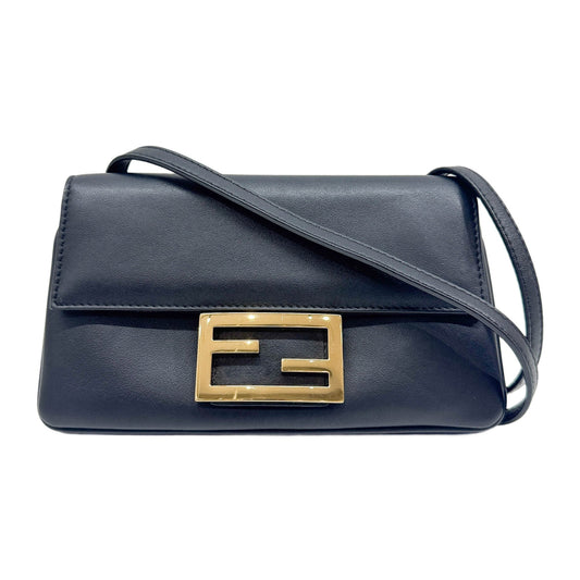Mini  Baguette Double Black Leather Shoulder BAg
