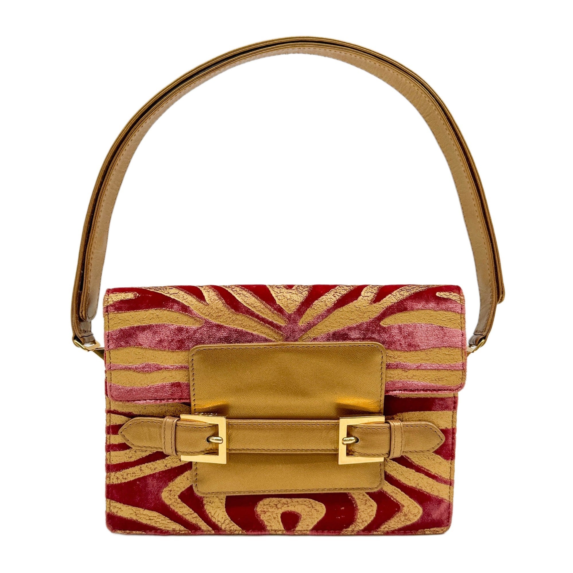 Velvet Red and Gold Zebra Print Shoulder Bag