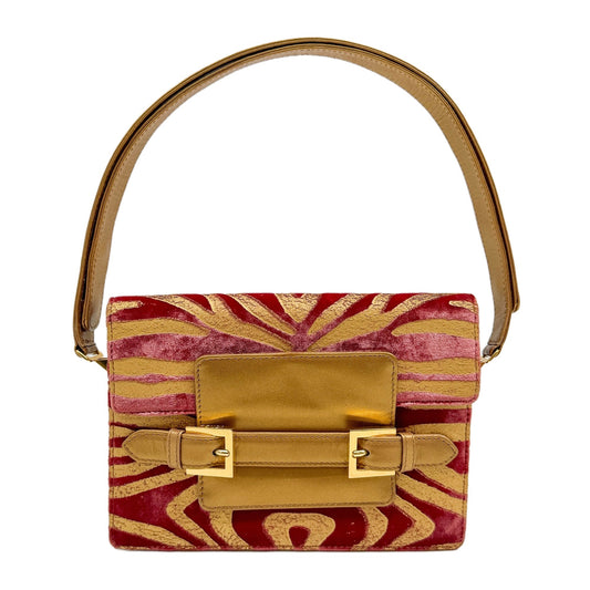 Velvet Red and Gold Zebra Print Shoulder Bag