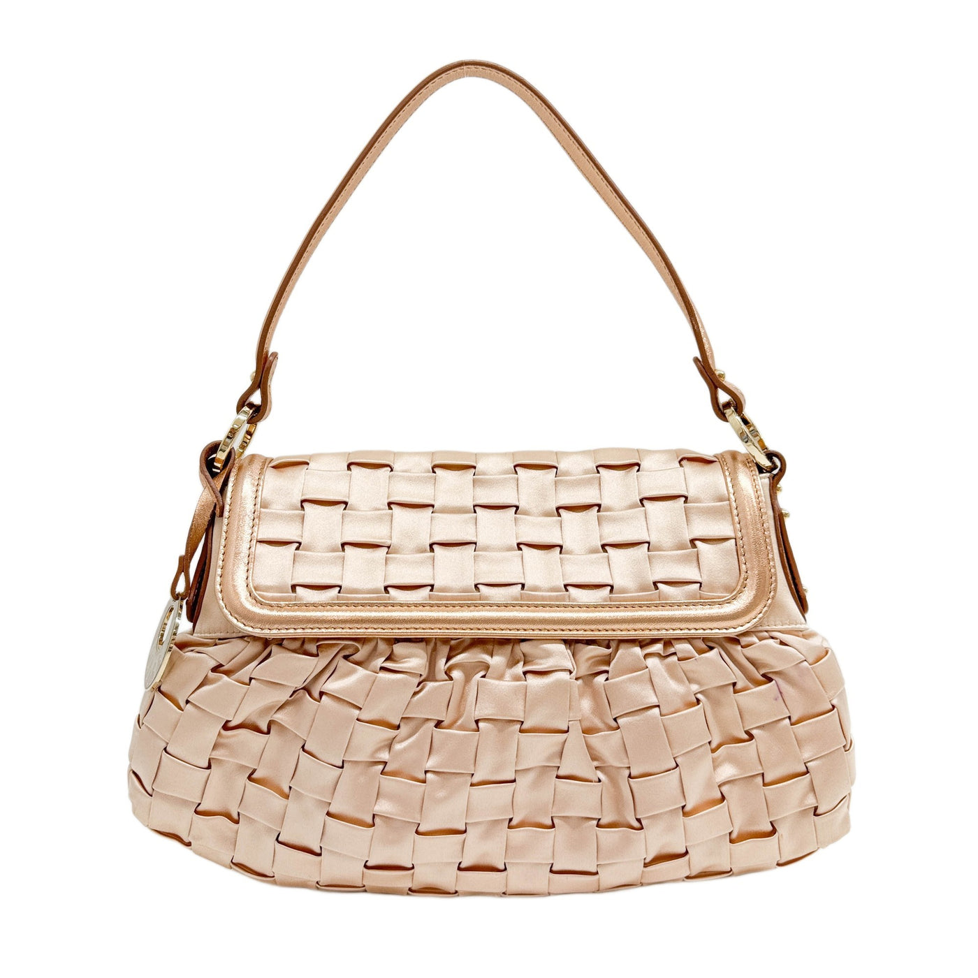 Spy Woven Peach Satin Shoulder Bag