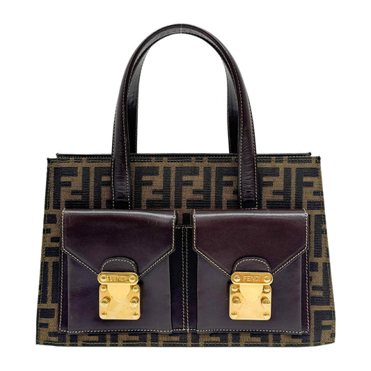 Double Front Pocket Brown Zucca Canvas Hand Bag