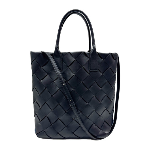 Large Intrecciato Black Leather Tote Handle Bag