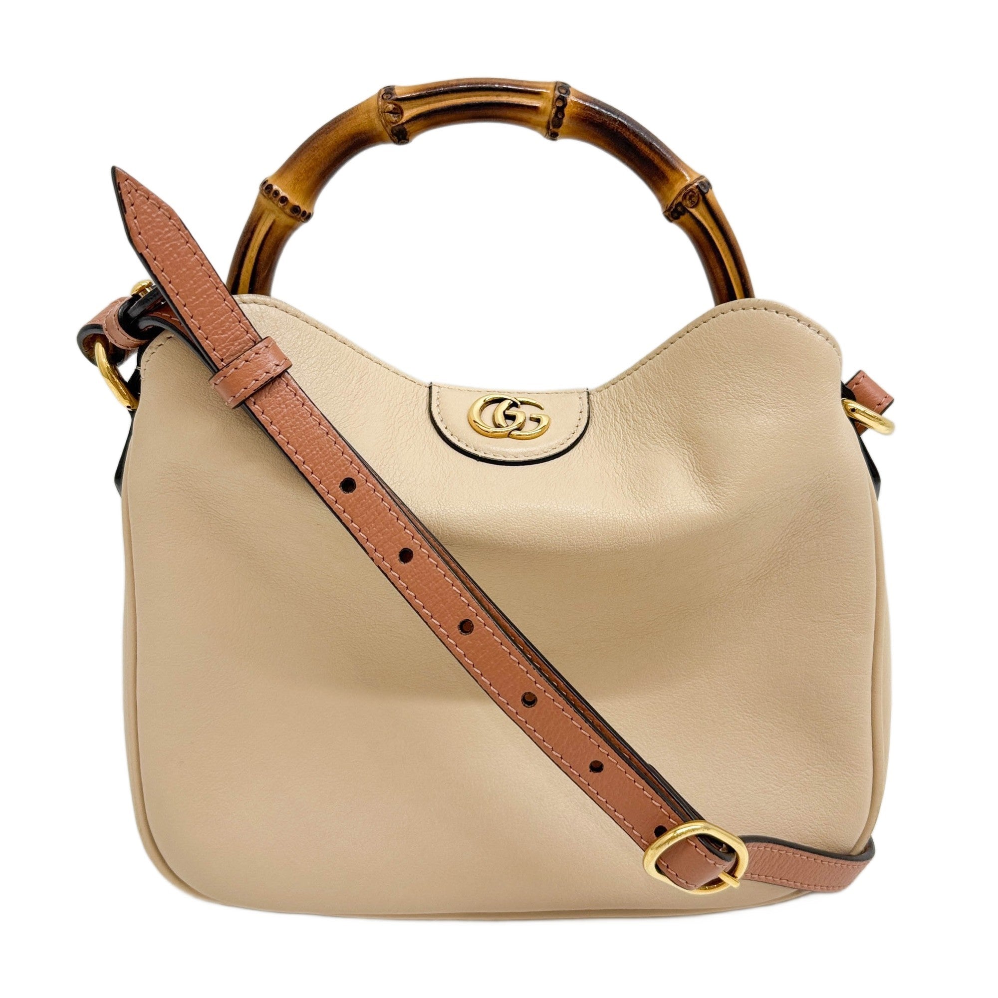 Bamboo Beige Leather Handle Bag