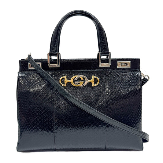 Zumi Black Lizzard Embossed Leather Handle Bag