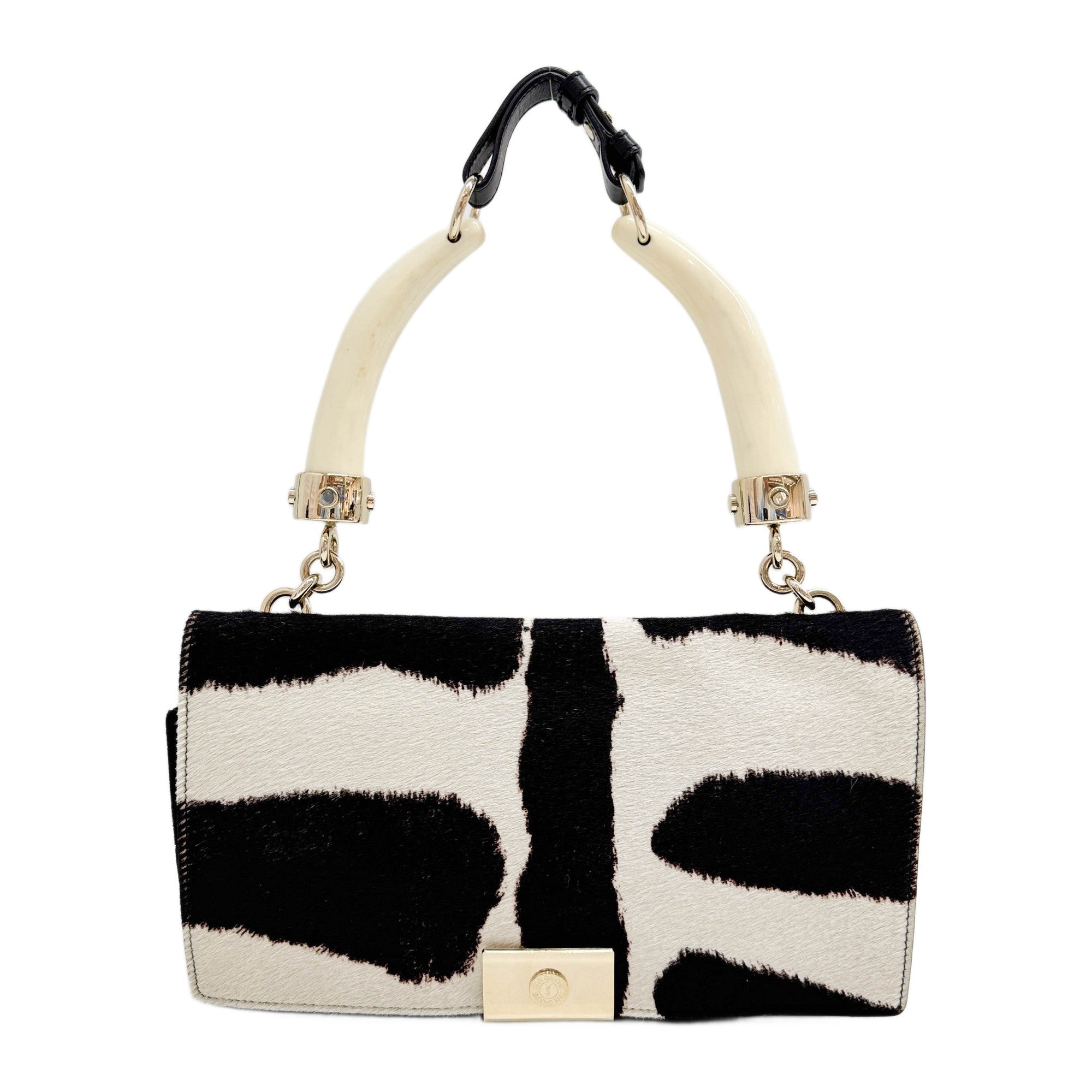 Mombasa Black & White Animal Print Pony Hair Shoulder Bag