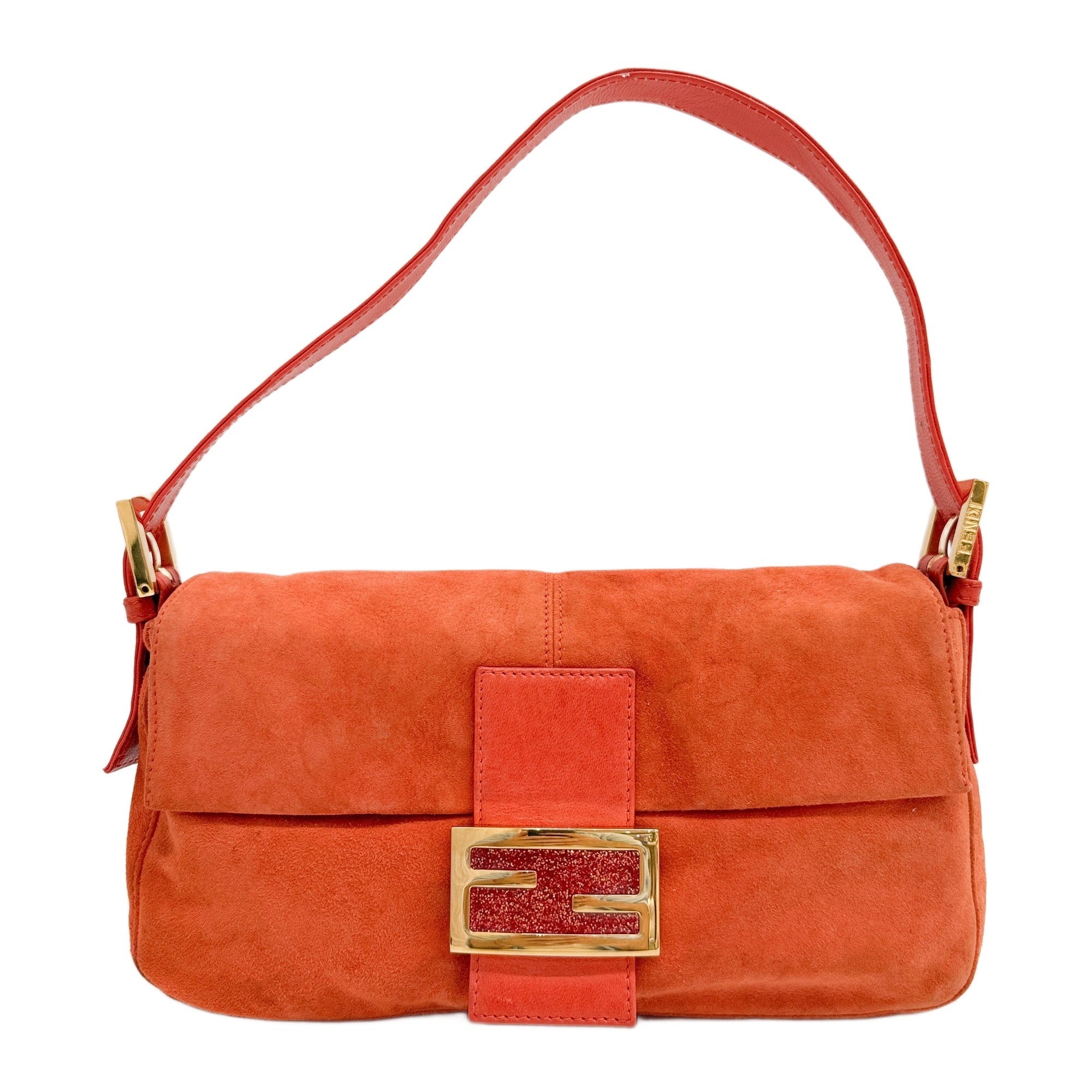 Baguette Orange Suede Shoulder Bag