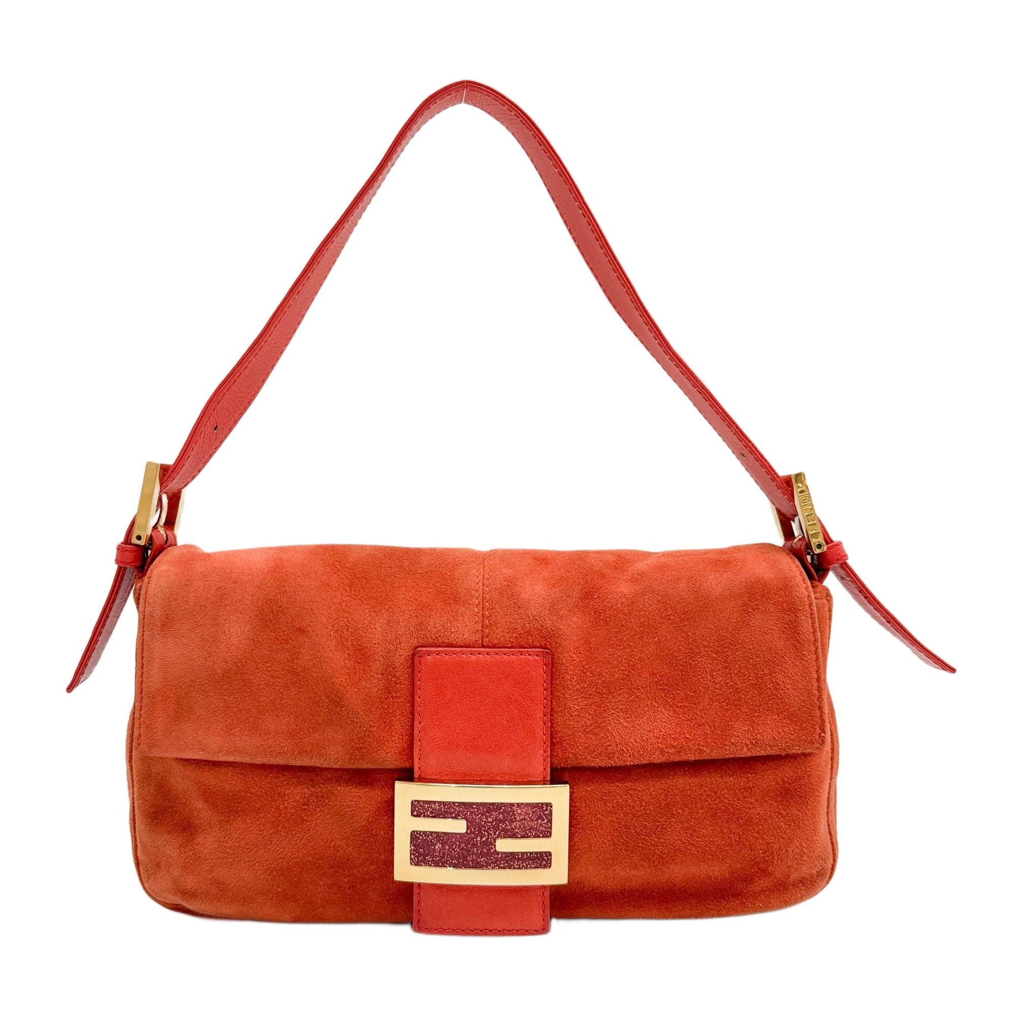 Baguette Orange Suede Shoulder Bag