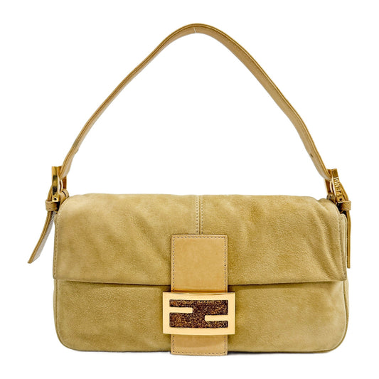Baguette Khaki Green Suede Shoulder Bag