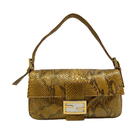 Baguette Gold Python Embossed Leather Shoulder Bag