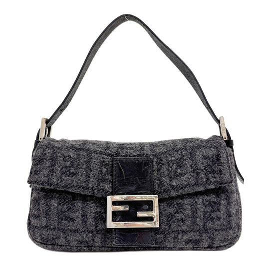 Baguette Charcoal Grey Zucca Canvas Wool Shoulder Bag