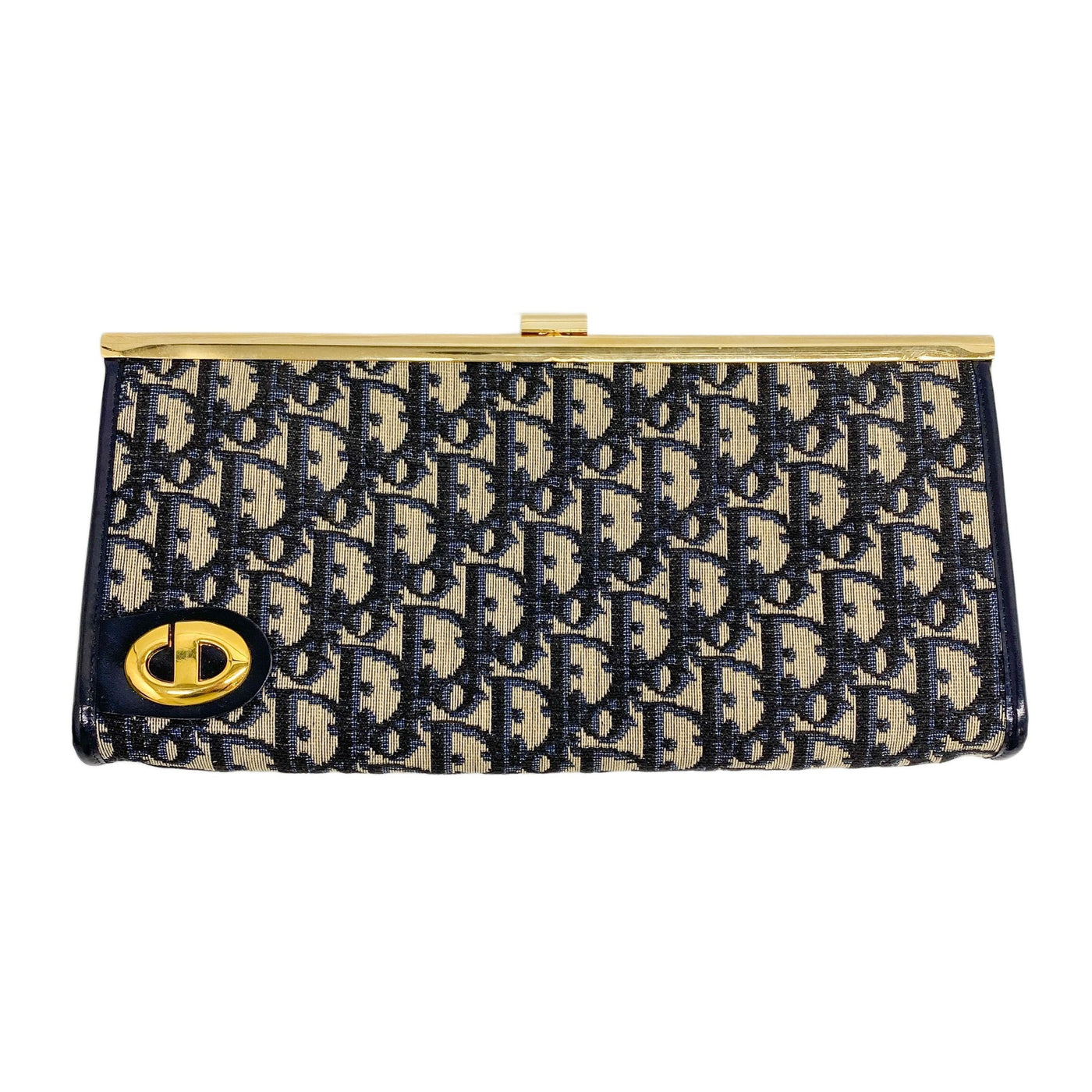 Trotter Gold and Navy Canvas Clutch Bag