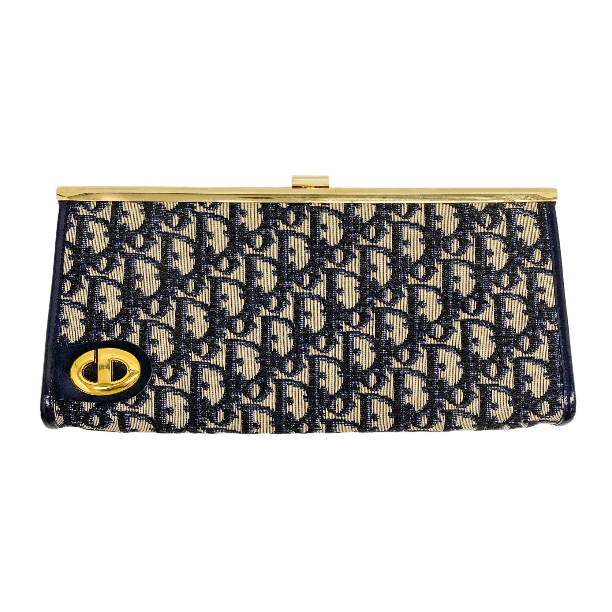 Trotter Gold and Navy Canvas Clutch Bag