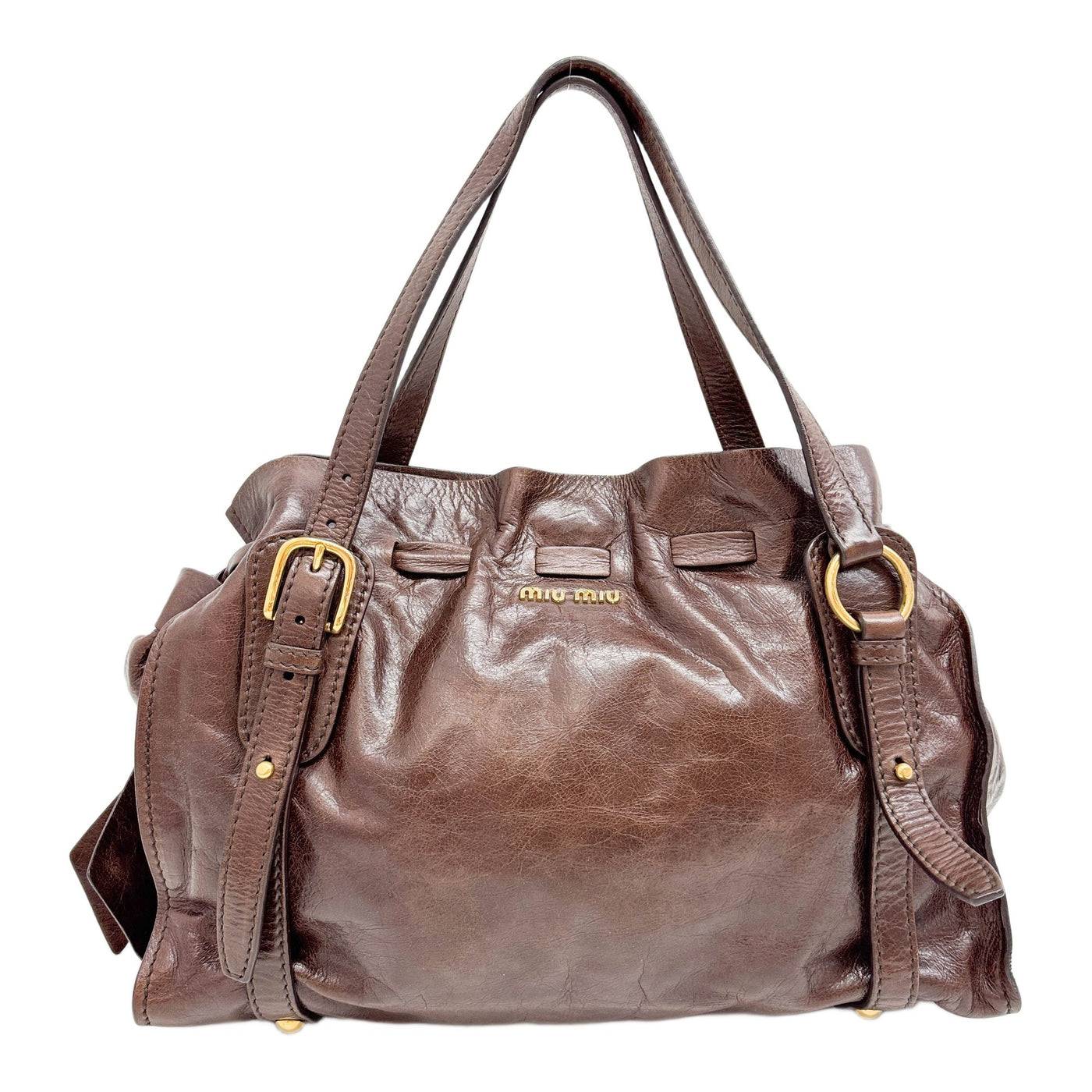 Vitello Lux Bow Dark Brown Leather Shoulder Bag