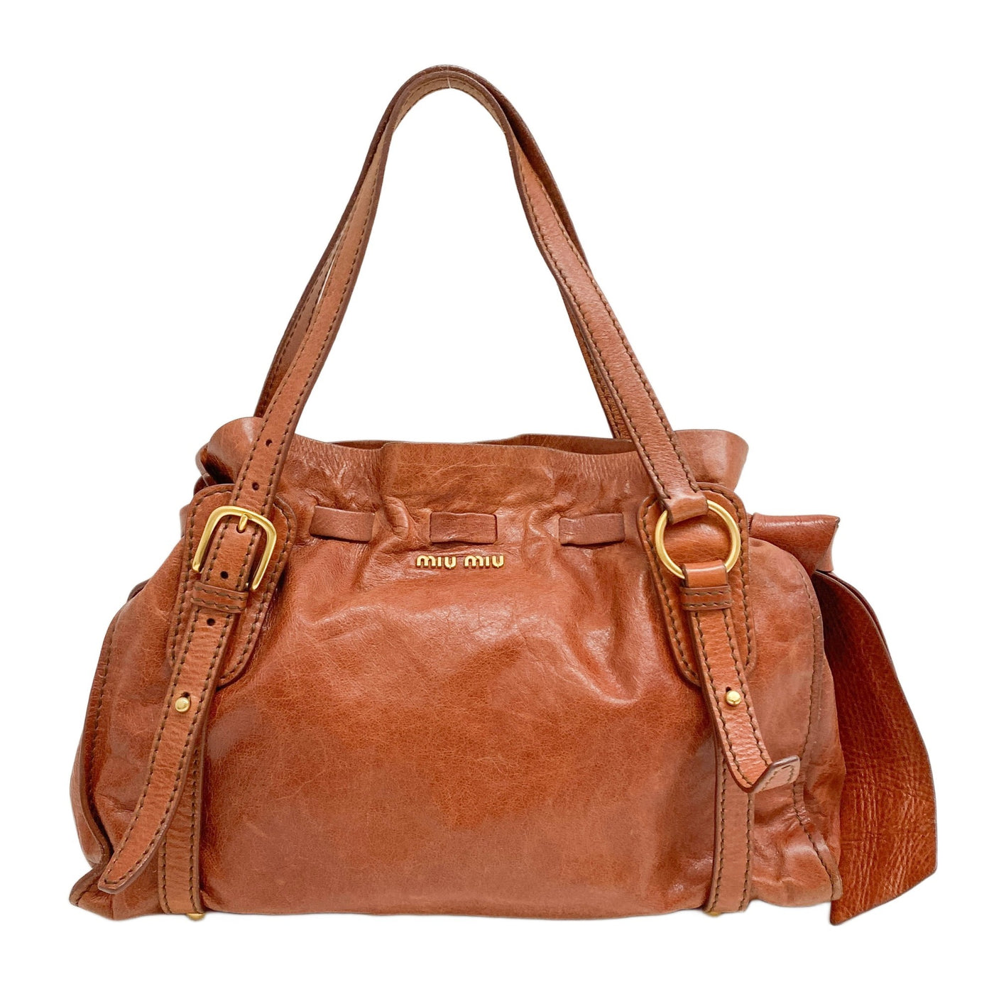 Bow Orange Leather Shoulder Bag