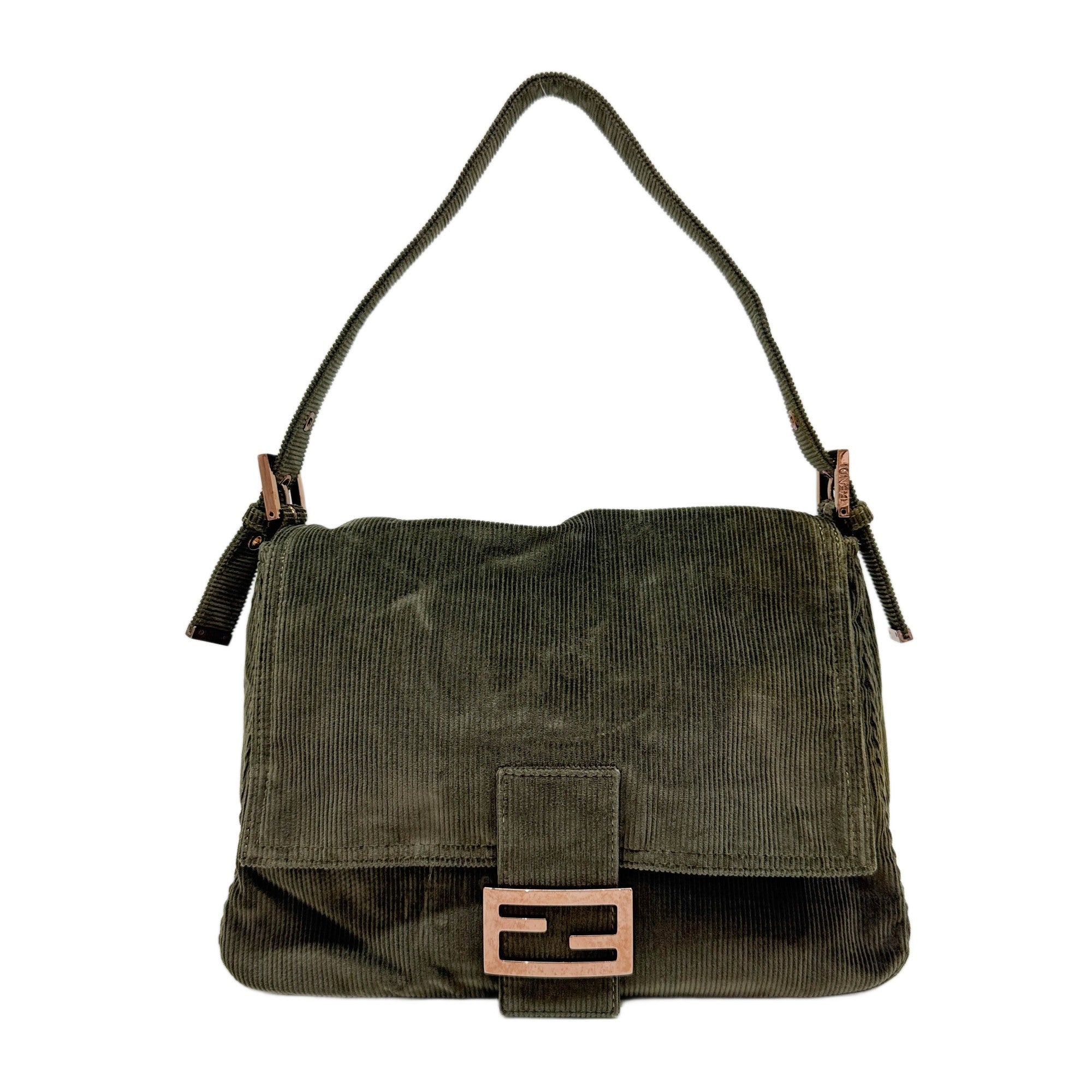 Mamma Baguette Dark Green Corduroy Shoulder Bag