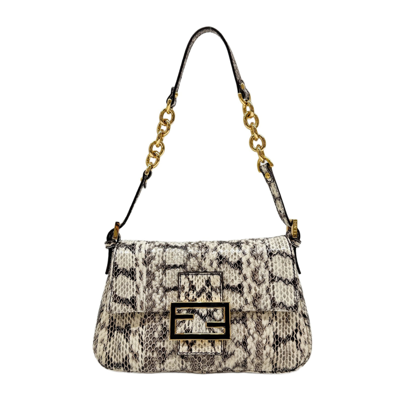 Mini Mamma Baguette Cream White Embossed Python Leather Hand Bag