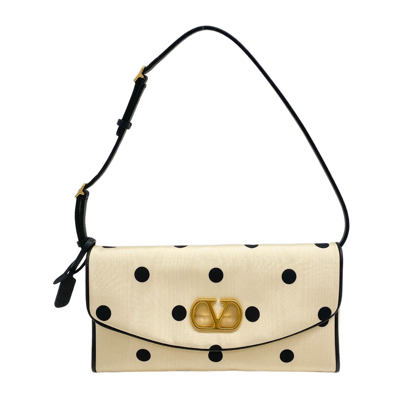 DeVain Beige Polkadot Moire Silk Shoulder Bag