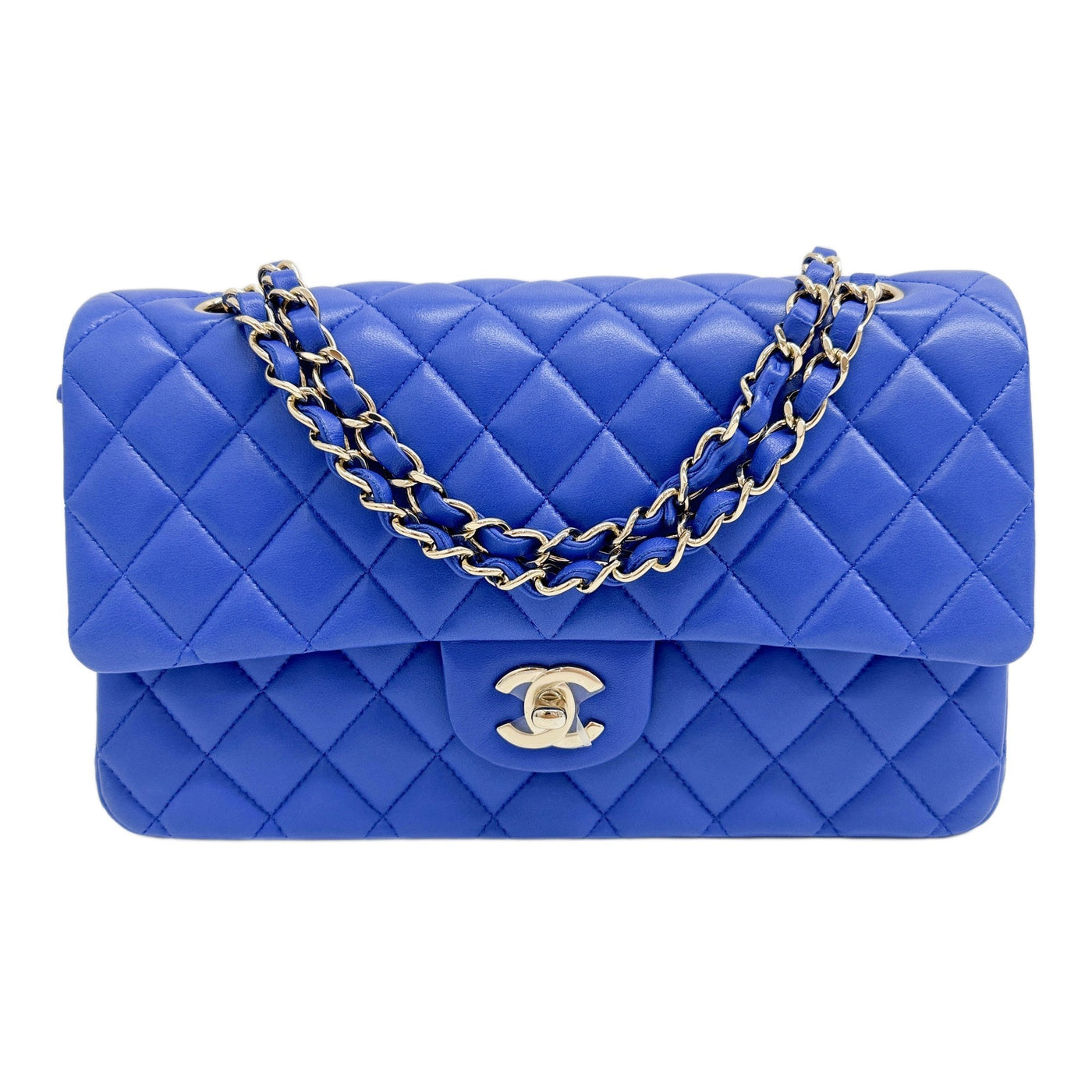 Medium Classic Flap 2021 Matelasse Blue Leather Shoulder Bag