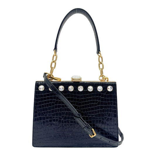 Mock Croc Black Leather Handle Bag