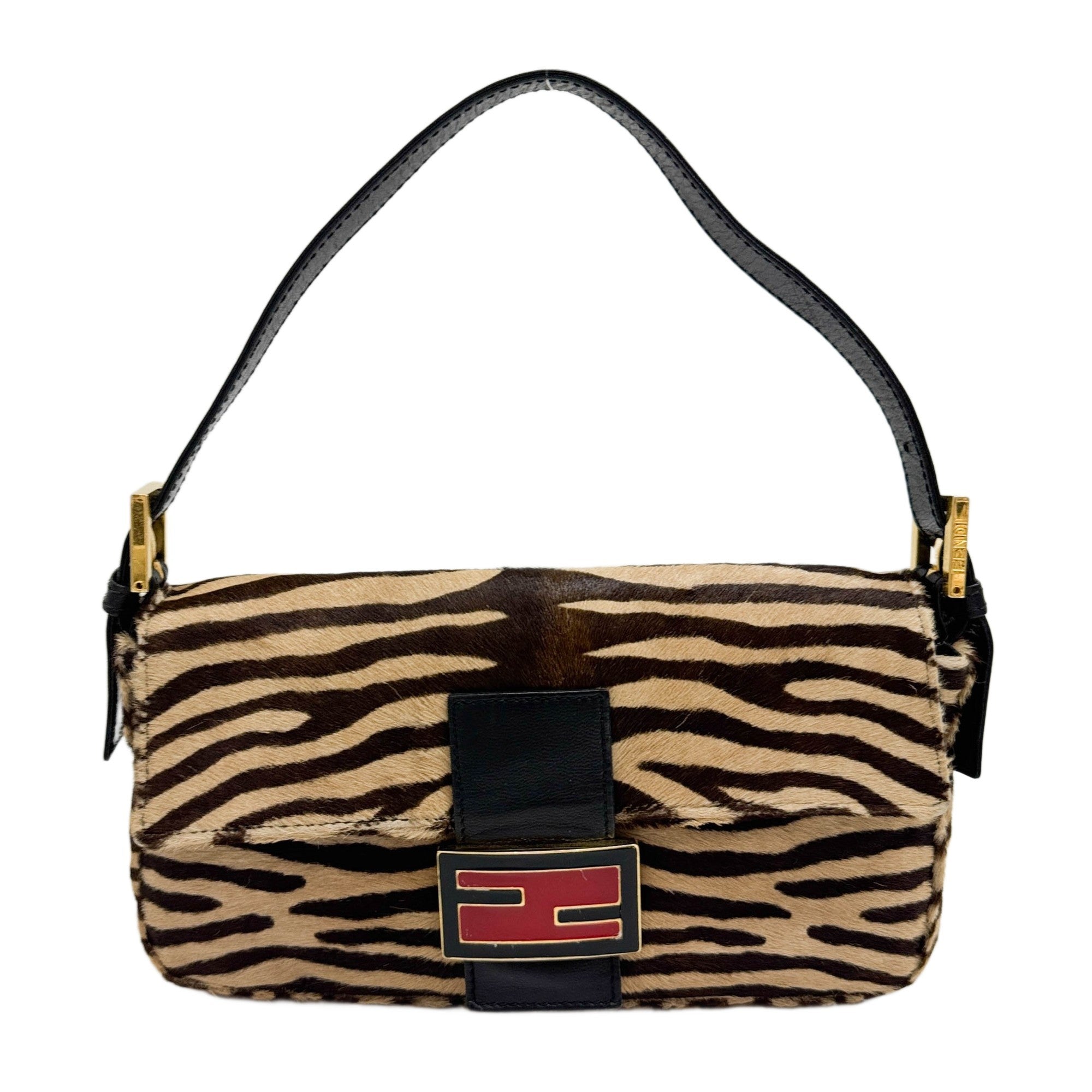 Baguette Brown Zebra Print Pony Hair Shoulder Bag