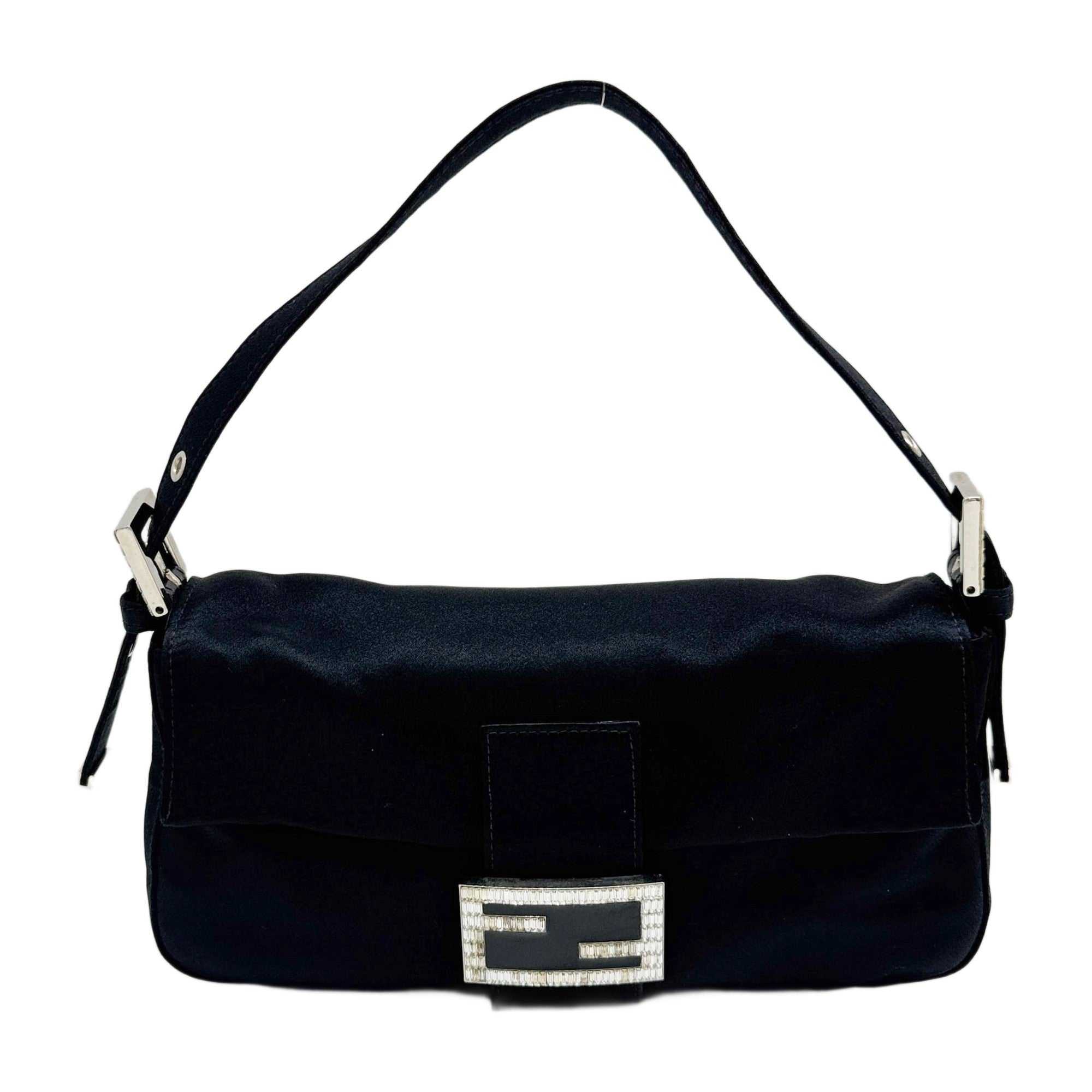 Baguette Black Satin Shoulder Bag