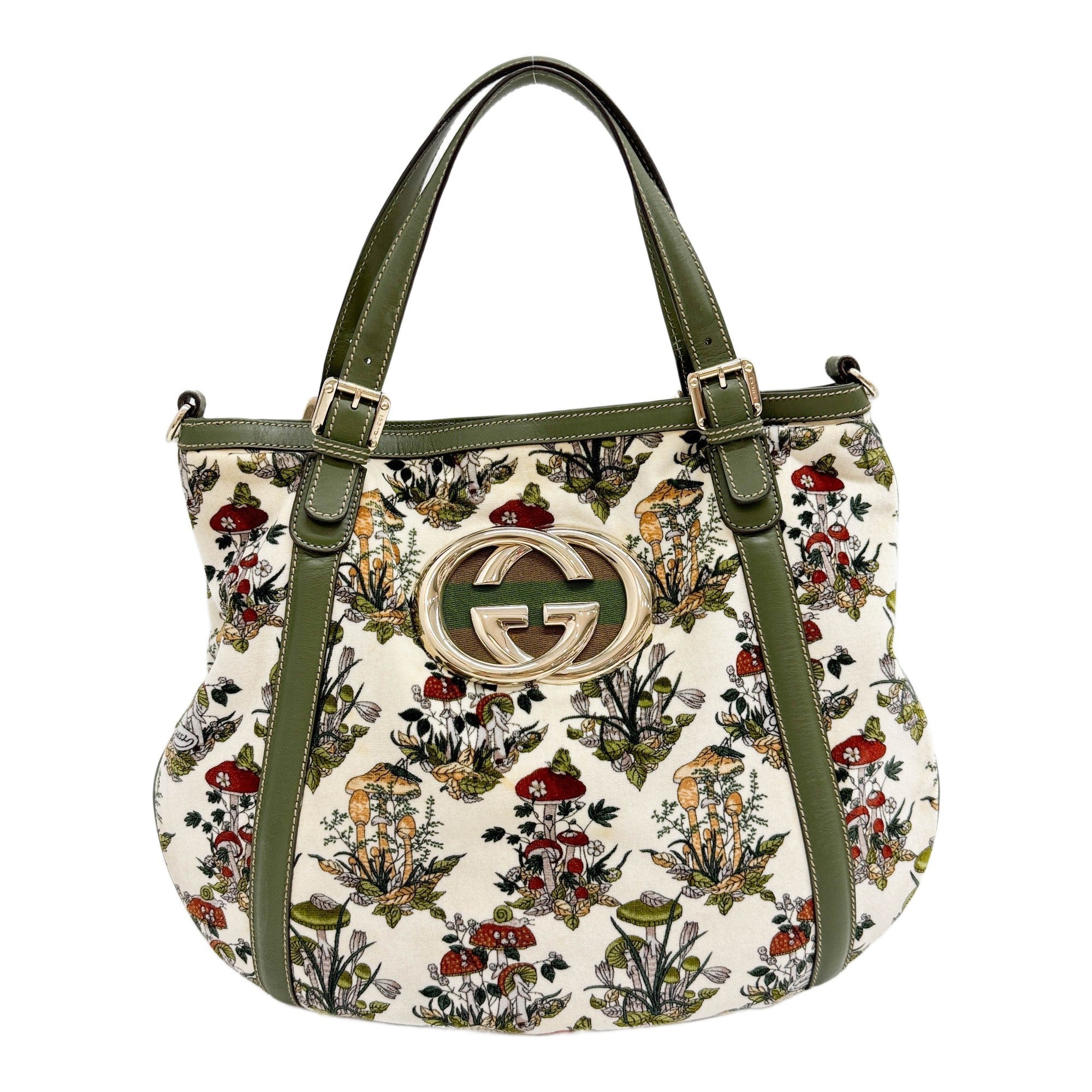 Mushroom Print Velvet Tote Shoulder Bag