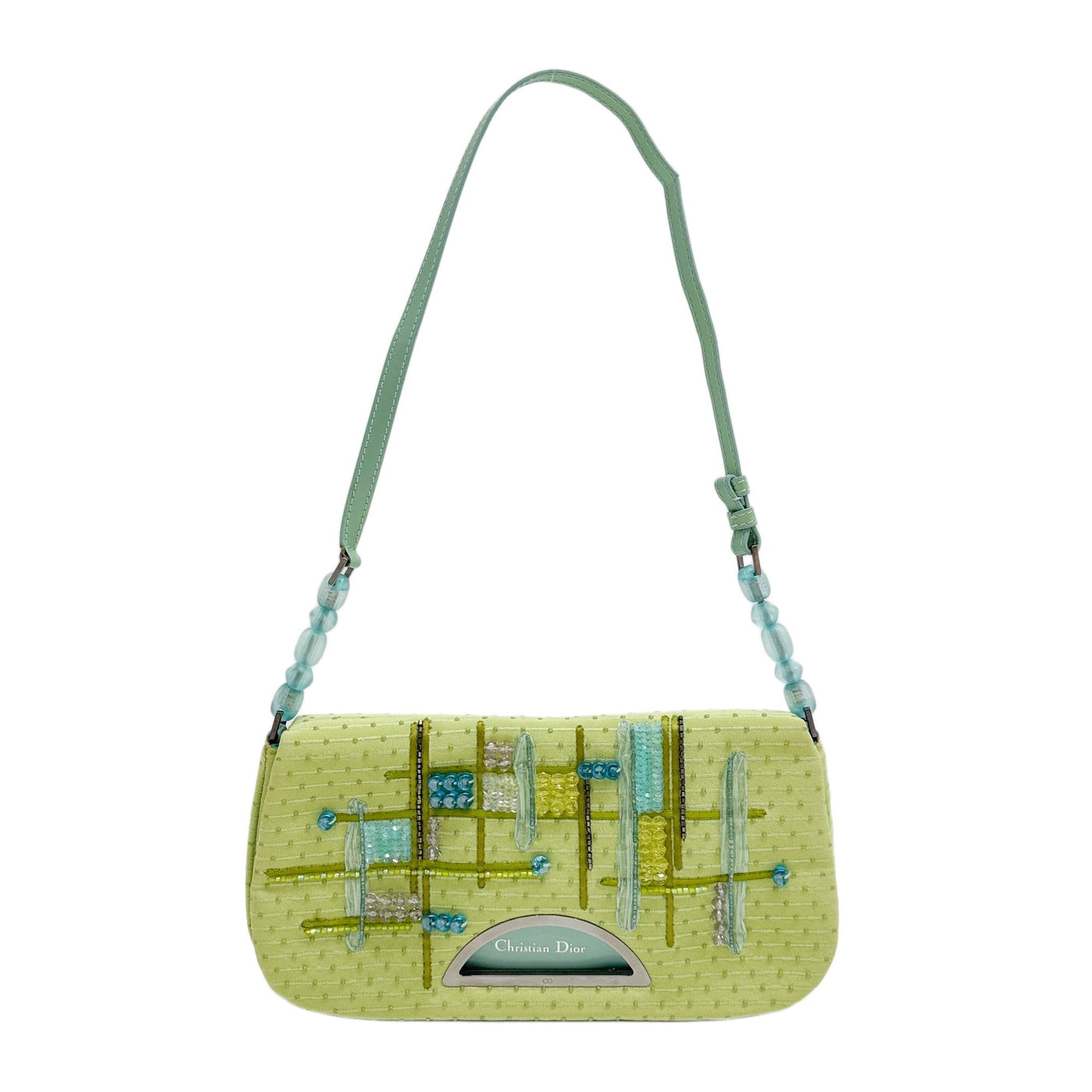 Limited Edition Malice Pearl Embroidered and Beaded Pistachio Green Canvas Shoulder Bag