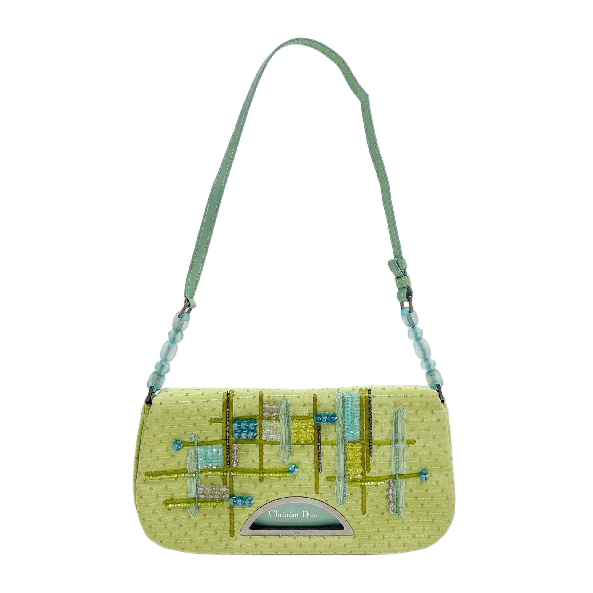 Limited Edition Malice Pearl Embroidered and Beaded Pistachio Green Canvas Shoulder Bag