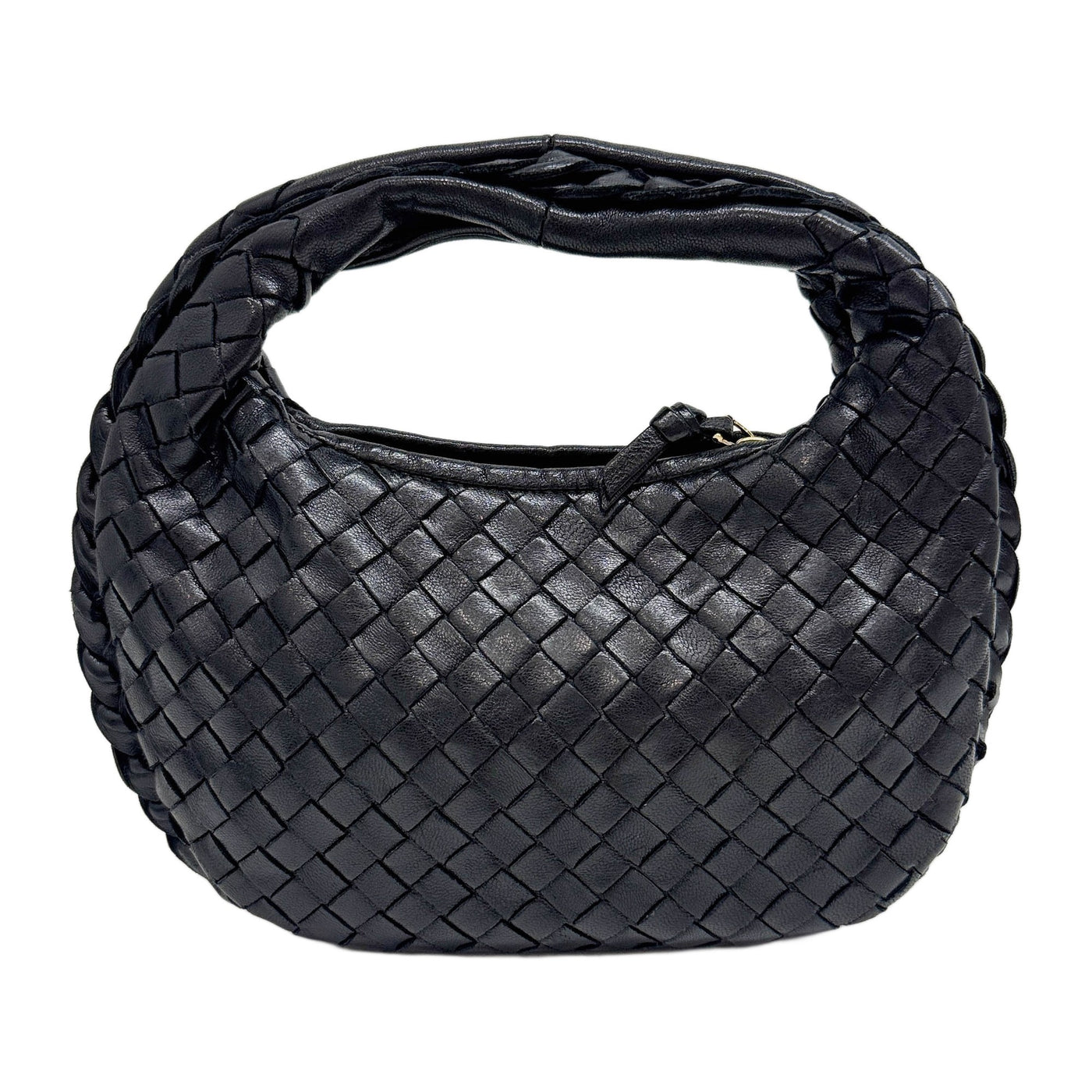 Mini Veneta Intrecciato Black Leather Shoulder Bag