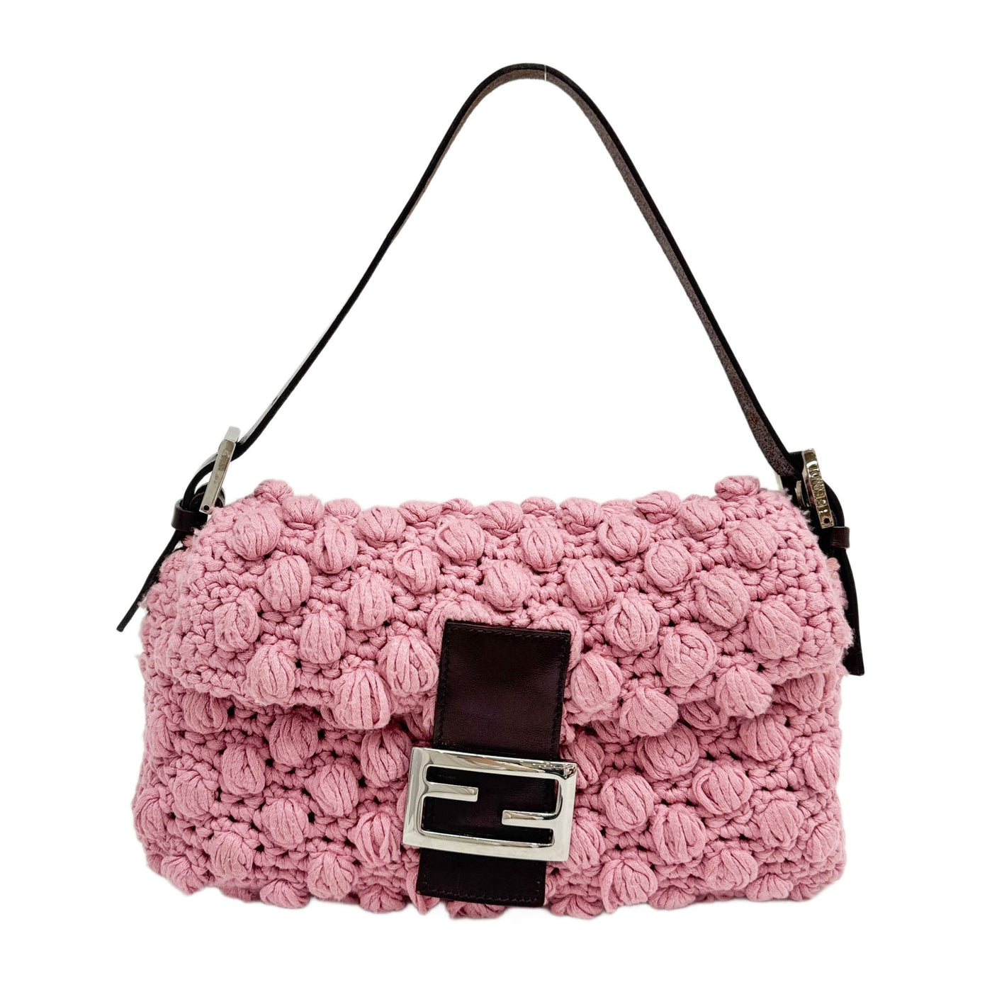 Baguette Popcorn Knit Pink Wool Shoulder Bag