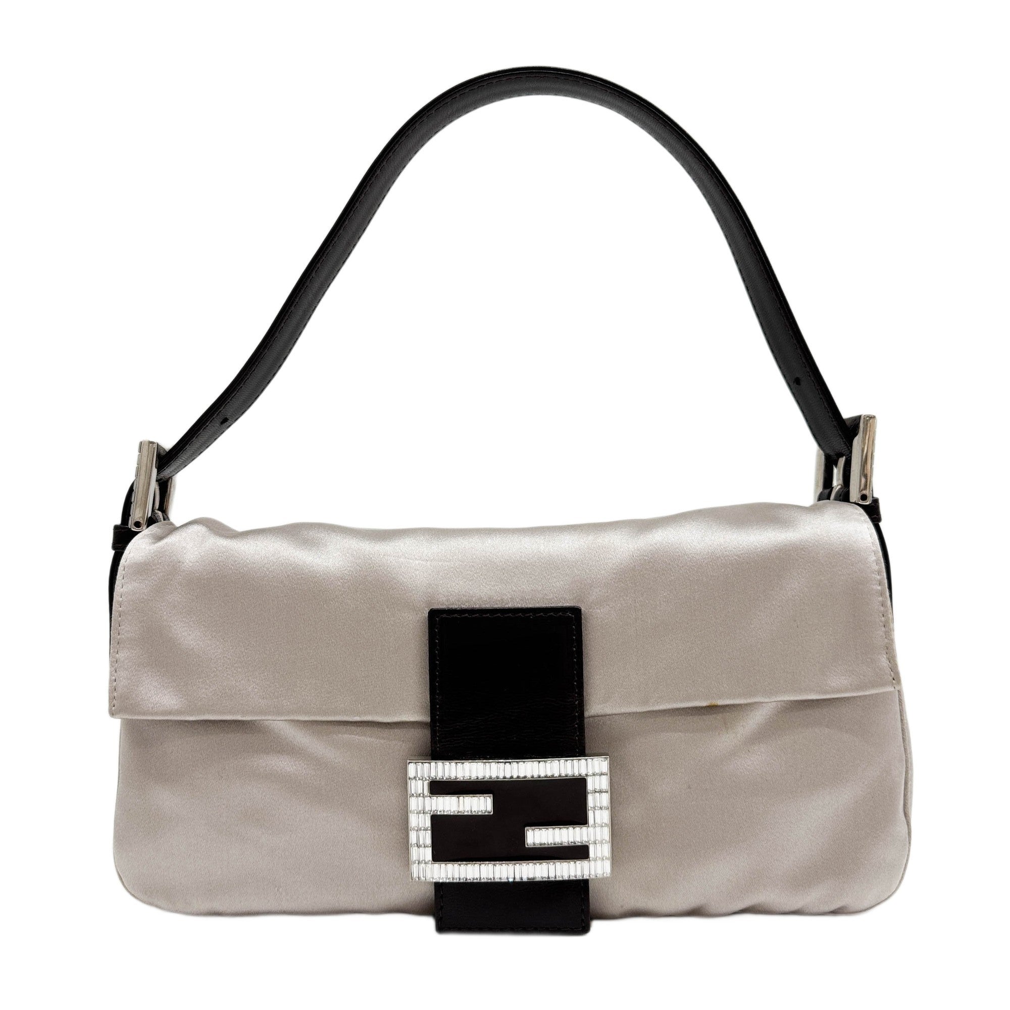 Baguette Grey Satin Shoulder Bag