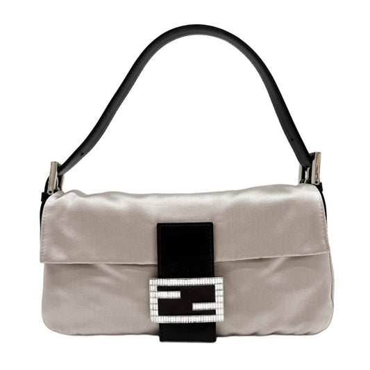 Baguette Grey Satin Shoulder Bag