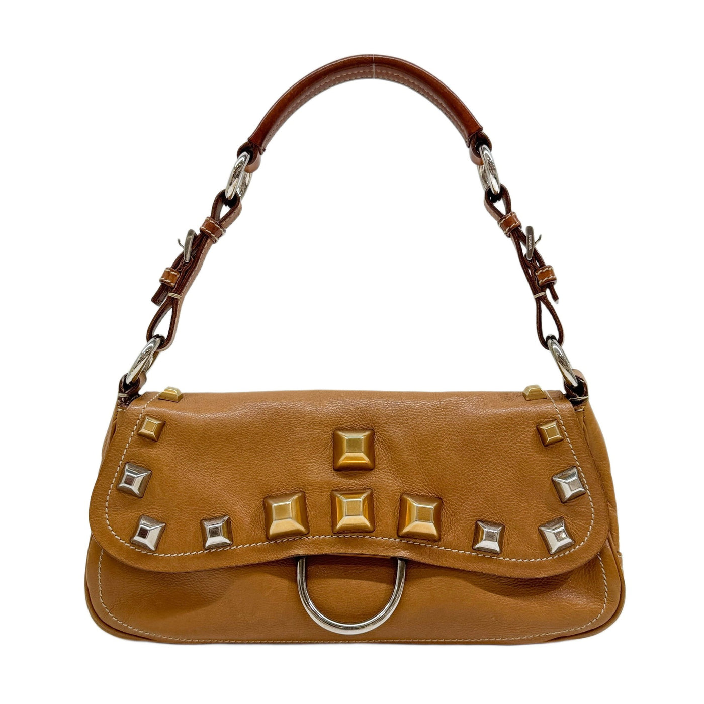 Borchie Studded Brown Leather Shoulder Bag